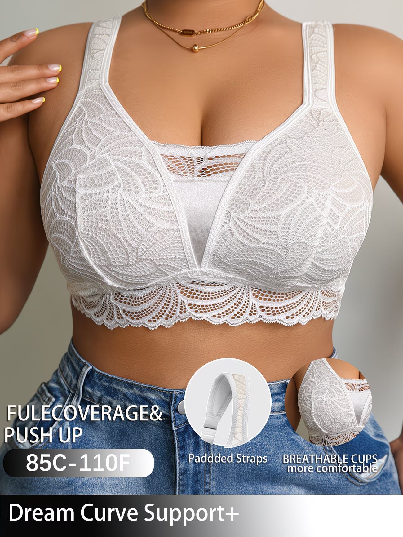 One-Piece White Lace Plus-Size - Wirefree Bra Comfort ulasan dan harga