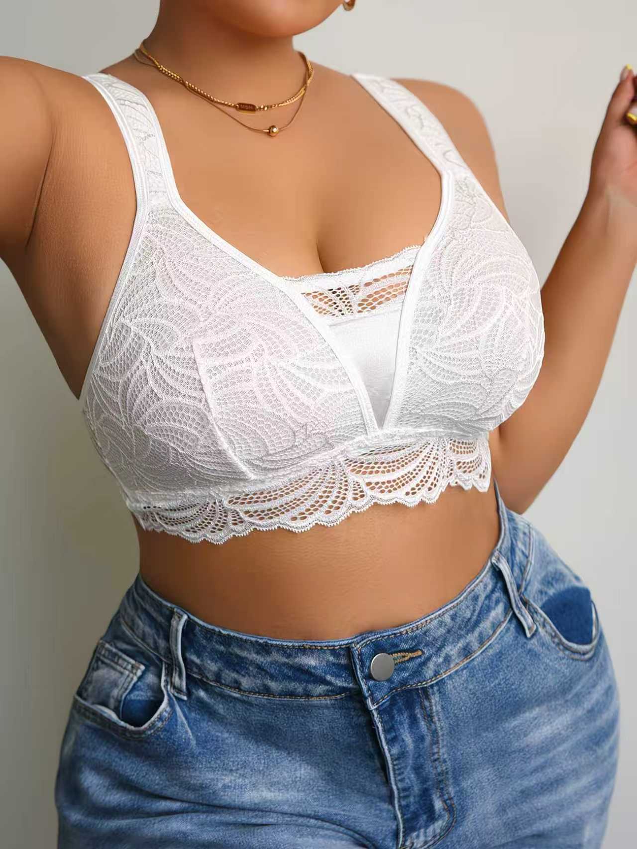 One-Piece White Lace Plus-Size - Wirefree Bra Comfort ulasan dan harga