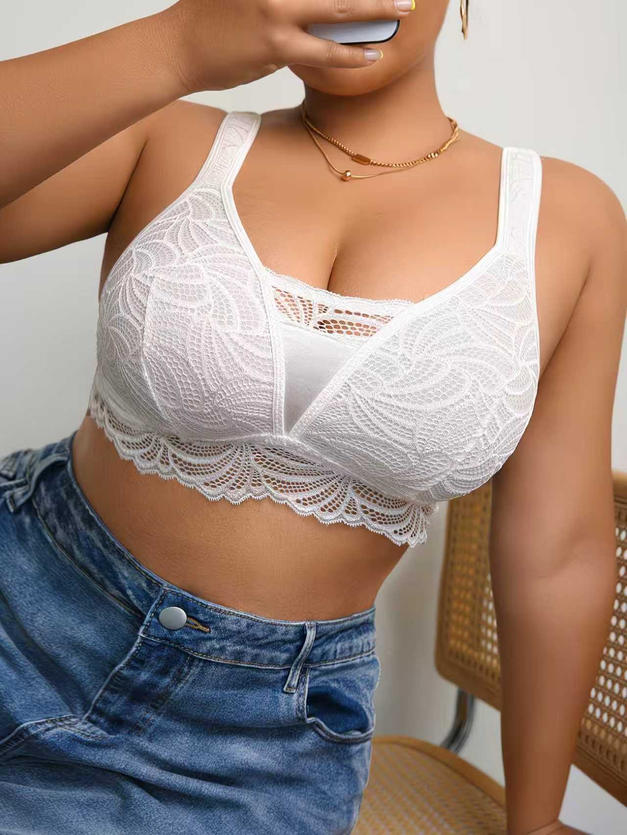 One-Piece White Lace Plus-Size - Wirefree Bra Comfort ulasan dan harga