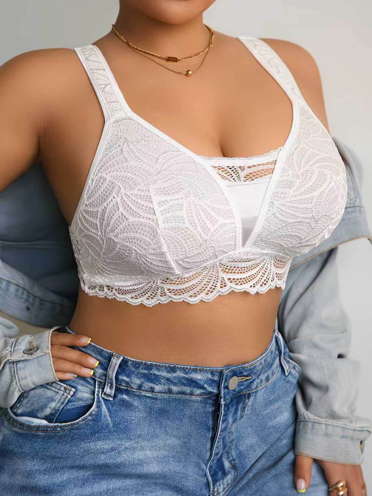 One-Piece White Lace Plus-Size - Wirefree Bra Comfort ulasan dan harga